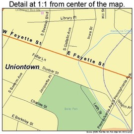 Large Street & Road Map of Uniontown, Pennsylvania PA - Printed poster size wall atlas of your home town