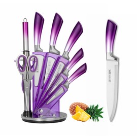 Kitchen Knife Set, 9Pcs Knife Set with Acrylic Block, Ergonomical Handle,Non Stick Sharp Stainless Steel Chef Knife Set for Cutting Slicing Dicing Chopping