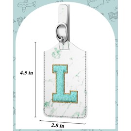 Fintie Letter Luggage Tag, PU Leather Embroidered Monogrammed Luggage Tag for Suitcase Baggage Handbag Travel Bag Label (Marble Blue, L)