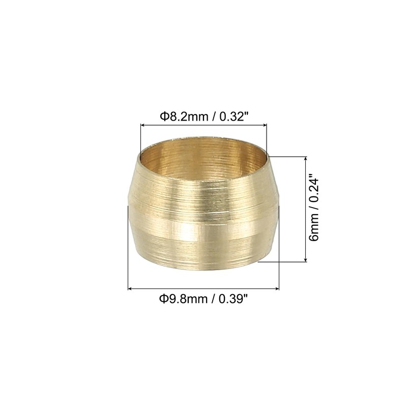 PATIKIL 8mm ID Brass Compression Sleeve Ferrules, 80 Pcs Brass
