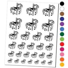 Fancy Carousel Horse Merry-Go-Round Temporary Tattoo Water Resistant Fake Body Art Set Collection - Red (One Sheet)
