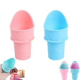 Vanleonet 4Pcs Ice Cream Cone Holder, 2024 New Plastic Ice Cream Snow Cone Rack, Kiddie Cones Ice Cream Scoops, Reusable Food Grade Ice Cream Cup Spoon For Birthday Party, Gifts For Kids