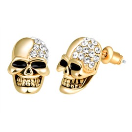 Feilok Women Stud Earrings for Mens Huggie Hoop Ear Piercing Skull Zirconia gold Stainless Steel