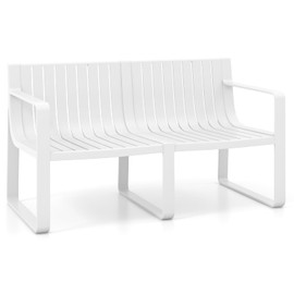 Tangkula Patio Loveseat, Weather-Resistant Plastic 2-Person Bench with Curved Backrest, Outdoor Conversation Furniture with Slatted Design for Patio, Poolside, Backyard, Garden, Deck, Lawn (White)