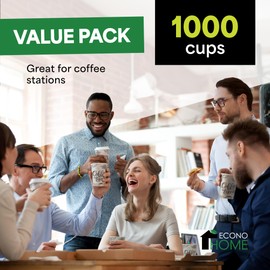 EconoHome 8 oz 1000 Pack Disposable Coffee Paper Cups - Paper Cups for Hot and Cold Drinks, Tea, Water, and Juice