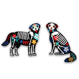 Dogs Dia de Los Muertos Mexican Sugar Skull - 5" Vinyl Stickers - for Car Laptop I-Pad - Waterproof Decals