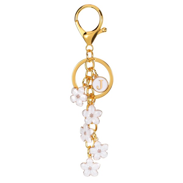 [PATIKIL] Initial Letter Flower Key Chain Alphabet J Enamel Charm