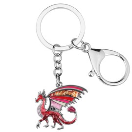 BONSNY Enamel Metal Novelty Fantasy Dragon Dinosaur Keychains For Women Gift Car Purse Rings Charms Lucky Symbol (Red)