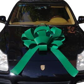30" Giant Car Bow | 30" Green Velvet Car Bow - Big Gift Wrapping Bow with Non Scratch Magnet Base for Large Gift Decoration, Weather Resistant and Waterproof Velvet Magnetic Big Car Bow (1 Pack)