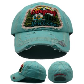 4350 New Camping Hair Don't Care Trailer RV Ladies Women VTG Teal Era Hat Cap