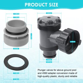 Plunger Valve for Intex Pool, 38mm Plunger Valves Connection Kit for Above Ground Pool, 4560 40mm to 1 1/2" Hose Conversion Adapters, Pool Filter Pump On Off Plunger Valve Replacement Parts
