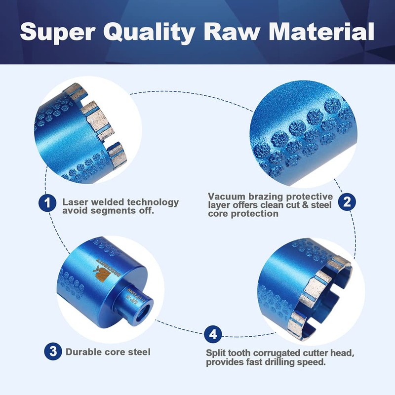 Diamond Core Drill Bit,BRSCHNITT 2-1/2 Inch Laser Welded Diamond Hole