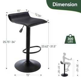 Adjustable Swivel Bar Stools Set of 2, Modern PU Leather Backless Counter Height Stools with Footrest & Gas Lift | Heavy Duty for Kitchen Island, Home Bar, Dining Room (Black, Black Base)