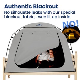 Blackout Twin Bed Tent, Mindful Design for Autistic People Sleeping Calming, Large Autism Sensory Blackout Bed Tent, 4-Door Privacy Bed Tent for Shared Room (Silver, Twin Size)