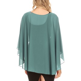 Sakkas 1921 - Anya Women's Soft Chiffon Wedding Bridesmaid Bridal Cape Wrap Bolero Shrug - Steel Blue - OS