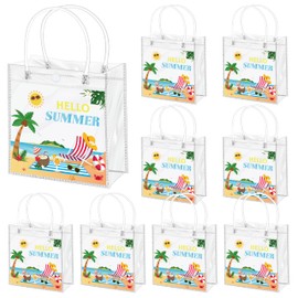 H1vojoxo Hello Summer Gift Bags - 24PCS Sunny Beach Clear Gift Bags with Handles 7.87 x 3.2 x 7.87 Inch Reusable PVC Plastic Transparent Waterproof Tote Bag for Summer Party Birthday Party Supplies