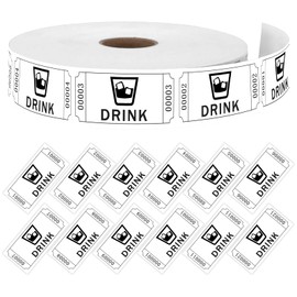 Moguri Pack of 1000 Drink Marks Roll, White Tombola Tickets for Events, Reliable and High Quality Entrance Tickets, Ideal for Weddings and Parties