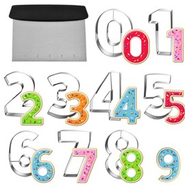 Auktosmn Large Number Cookie Cutter Set with Dough Scraper&Chopper-9 Piece-3.25 Inch-Number 0-8-Birthday Cookie Cutter Shape for Baking-Stainless Steel Kitchen Utensil