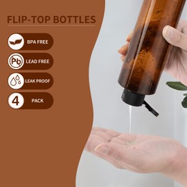 Lisapack Botellas de viaje de 8.2 onzas con tapa abatible (4 piezas) contenedor dispensador vacío para cosméticos de tamaño de viaje (250 ml, marrón)