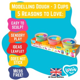 3 Cups Multi-Coloured Lovin Modeling Set with Colour Dough, Craft Kits for Kids - Arts and Crafts for Kids - Colour Dough Modelling and Sculpting Playdough Set - Ideal Creative Activity Kit