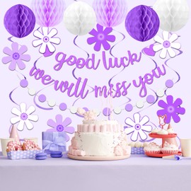 Going Away Party Decorations for Women, Farewell Decorations Party with Purple Good Luck We Will Miss You Banner, Perfect for Office Coworker Goodbye Retirement Leaving Moving Décor Supplies