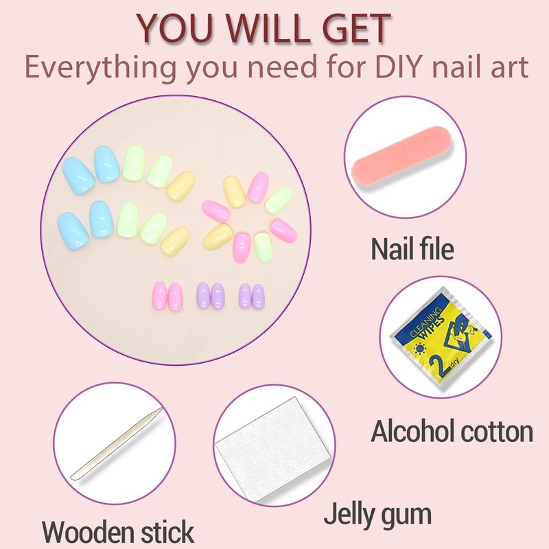 Short Fake Nails - Acrylic Press Ons, Almond Squoval Glossy