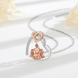 INFUSEU 925 Sterling Silver Necklace, Heart Shape with Mother and Child Hand in Hand Heart Pendant Women Mother's Day Gift for Wife Girlfriend Mother, Sterling Silver