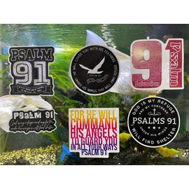 Pack 6 Psalms 91 God is My Refuge and My Fortress Under His Wings I Will Find Shelter Bible Verse, Christian Sticker 3 Inch Waterproof Vinyl Decals