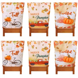 Geetery 6 Pcs Fall Chair Covers Set of 6 Autumn Dining Room Seat Covers Hello Fall Chair Covers for Thanksgiving Fall Decorations Dining Chair Slipcovers for Kitchen Farmhouse Decor (Pumpkin Bike)