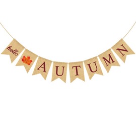 Weforu HELLO AUTUMN Burlap Banner Linen Garland Hanging Banner Bunting for Party Autumn Decorations