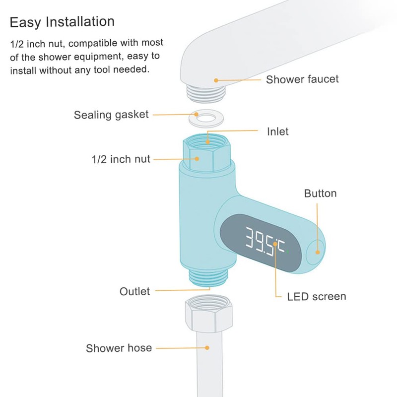 Shower Thermometer, Digital Shower Thermometer ℃/℉ Bath Temperature Monitor Water