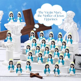 CroBlissful 50 Pack Little Virgin Mary Figurines Bulk Mini Virgin Mary Doll Little Jesus Figures for Thanksgiving Day Hide Easter Eggs Stuffers Sunday Baptism Gifts (Blue)
