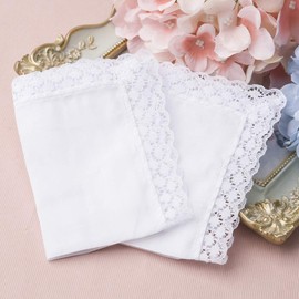 HOULIFE Women's Small White Handkerchiefs Made of Pure Cotton with Lace 25 x 25 cm for Everyday and Wedding. -