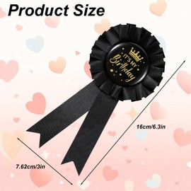 It's My Birthday Badge Ribbon, Birthday Queen Ribbon Buttons Badge Pins Tinplate Badges Pin Black Corsage Button Satin Award Brooches Decorations for Women Men
