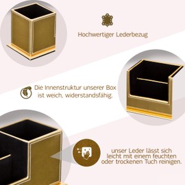 AINAK PU Leather Desk Organiser (4 Compartments) - Pen Holder, Desk Organiser for Office Supplies, Post-its, Notes, Business Cards and More (Gold)