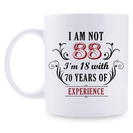 aiyaya 88th Birthday Gifts for Women Men - I'm Not 88 I'm 18 with 70 Years of Experience Mug - 88 Year Old Present Ideas for Mom, Dad, Wife, Sisters, Grandma, Grandpa, Friends, Coworkers - 11 oz