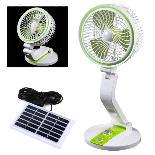 18" Portable Solar Power Fan with LED Light - Rechargeable