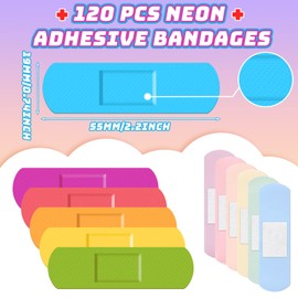 Yinder 120 Pcs Kids Bandages Bulk Colorful Flexible Bandages Neon Waterproof Breathable Strip Protect Cuts and Scrapes for Children Toddlers, 2.83' x 0.75' | Yinder