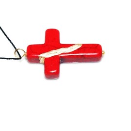 Kintsugi 1-1/8" Cross Red Howlite, Broken, Mended with 23k Gold, Cord Necklace