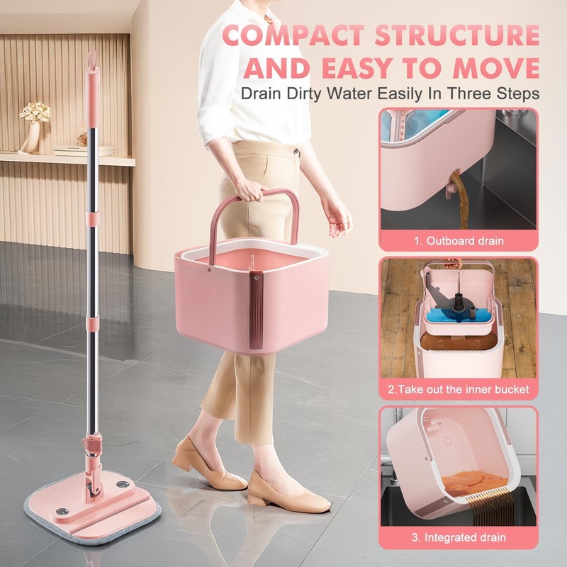 Upgraded Spin Mop and Bucket System Set, Self Separate Clean