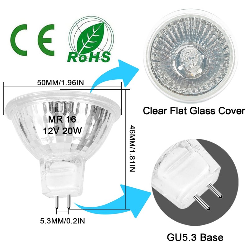 MR16 Halogen Bulb 20W Dimmable 12V GU5.3 Bi Pin Base