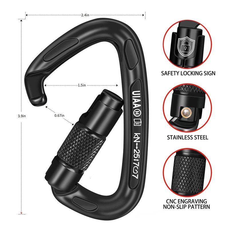 BEIFENG Auto Locking Carabiner 25KN Professional Rock Climbing Carabiner Obtained
