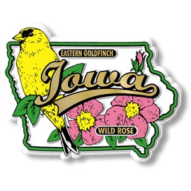 Iowa State Bird and Flower Map Magnet by Classic Magnets, 3.1" x 2.3", Collectible Souvenirs Made in The USA