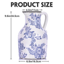 Blue and White Floral Vase - 9.6" Chinoiserie Decor Vintage Ceramic Pottery Vase for Centerpieces, Rustic Vase for Home Decor, Blue Decor Flower Vase, Chinoiserie Vase (Vase-1127)