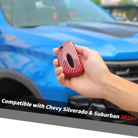 Jimen for Silverado Key Cover, Key Fob Case Shell Protector Fit for Silverado/ Suburban/ Tahoe 2020-2024 (Red Carbon Fiber)