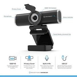 Amcrest Cámara Web 1080P con Micrófono para Escritorio, Cámara Web de Computadora, Cámara Web USB HD de Transmisión para Laptop y PC con Cubierta de P