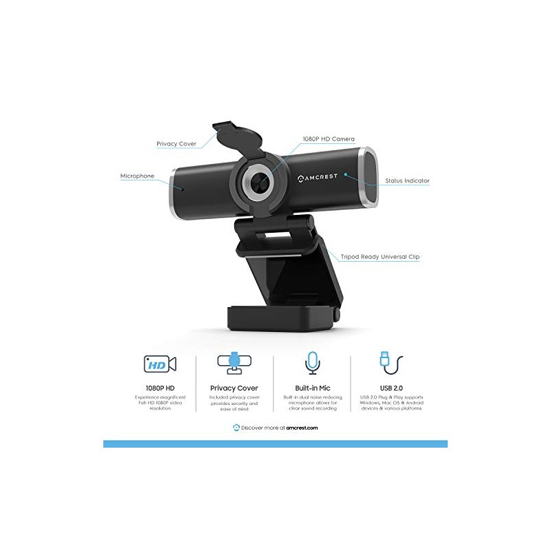 Amcrest Cámara Web 1080P con Micrófono para Escritorio, Cámara Web