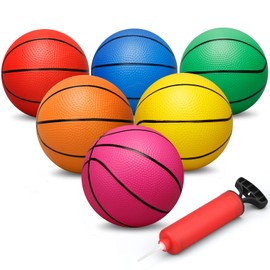 Dilabnba 6 INCH Rubber Basketball, Colorful Kids Mini Toy Ball, Children's Basketballs with Pump, Indoor Outdoor Fun Sports for Kids and Adults(7 Pack)