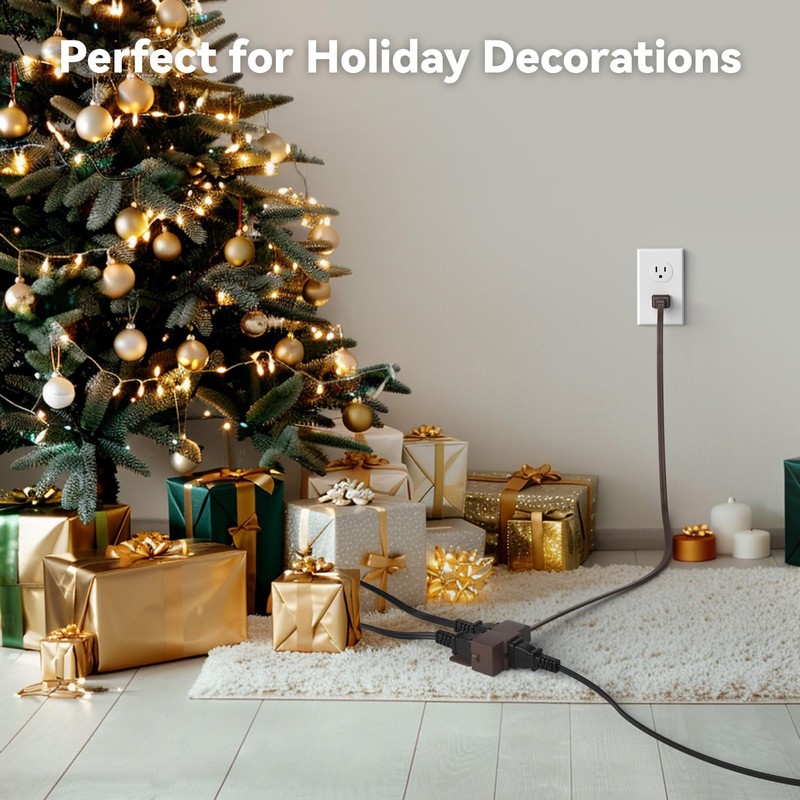 BN-LINK 6+9+12 Ft Indoor Extension Cord, Brown, 3-Outlet Polarized Flat