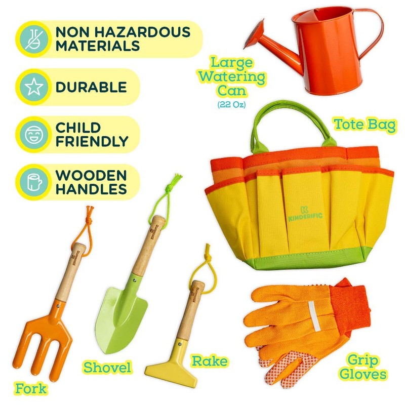 Kinderific Gardening Set, Tool Kit, for Kids, STEM, Includes Tote